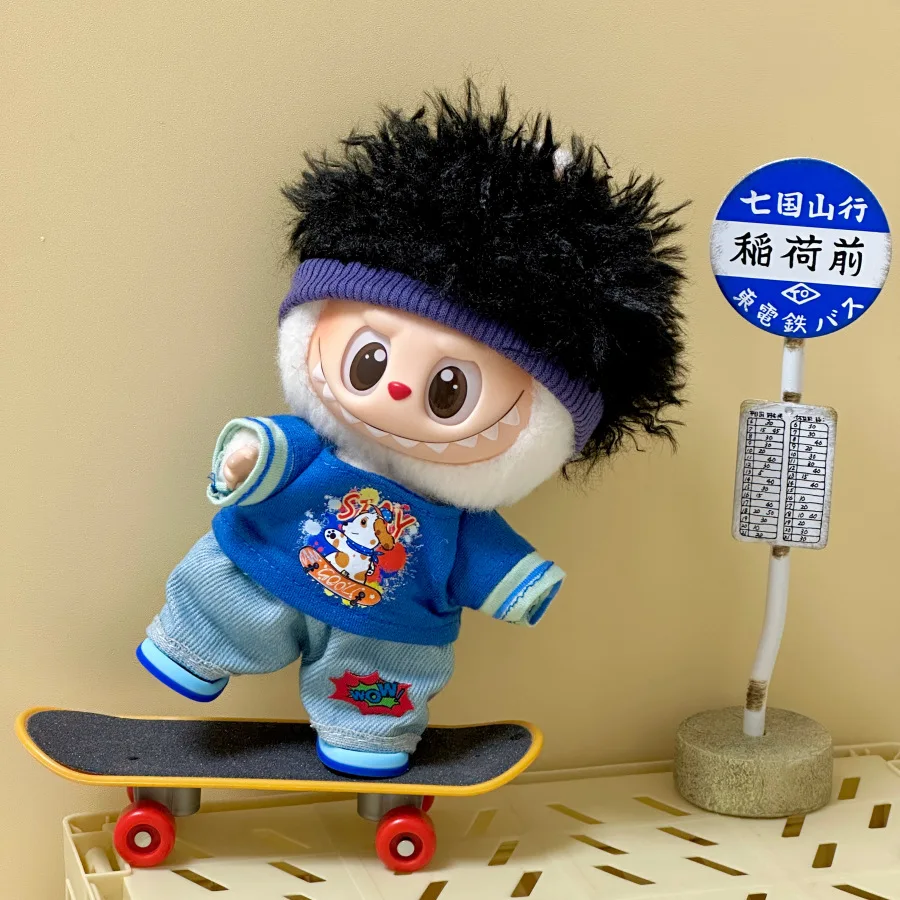 

17cm Labubu 1-3 Gen Doll Outfits | Cool Boy Christmas Set Skirt Bib Pants | Clothes for Labubu Pendants Accessories No Shoes