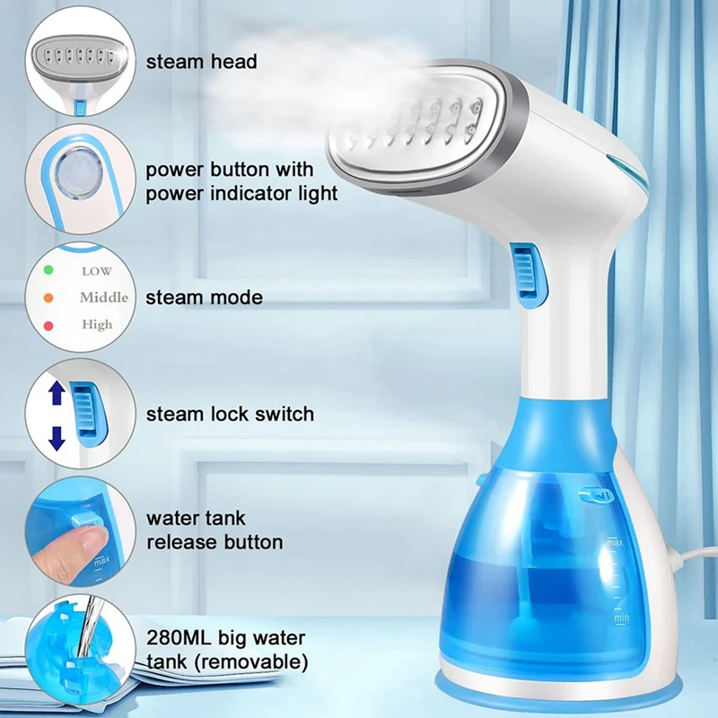 Steamer For Clothes 1100W Handheld Garment Steamer Portable Travel Clothing Fabric Steamer With 280Ml Tank US Plug