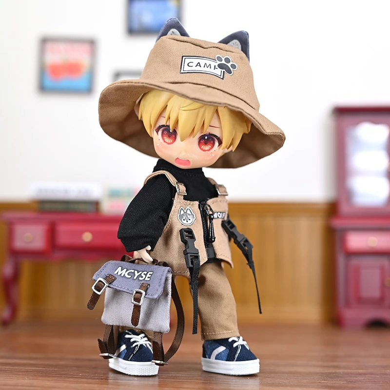 Ob11 Doll Wolf Fox Camping Suit Sportswearv Clothes With Cat Ears Fisherman Hat For Molly , Ymy, P9, Gsc, Obitsu11 ,Ufdoll