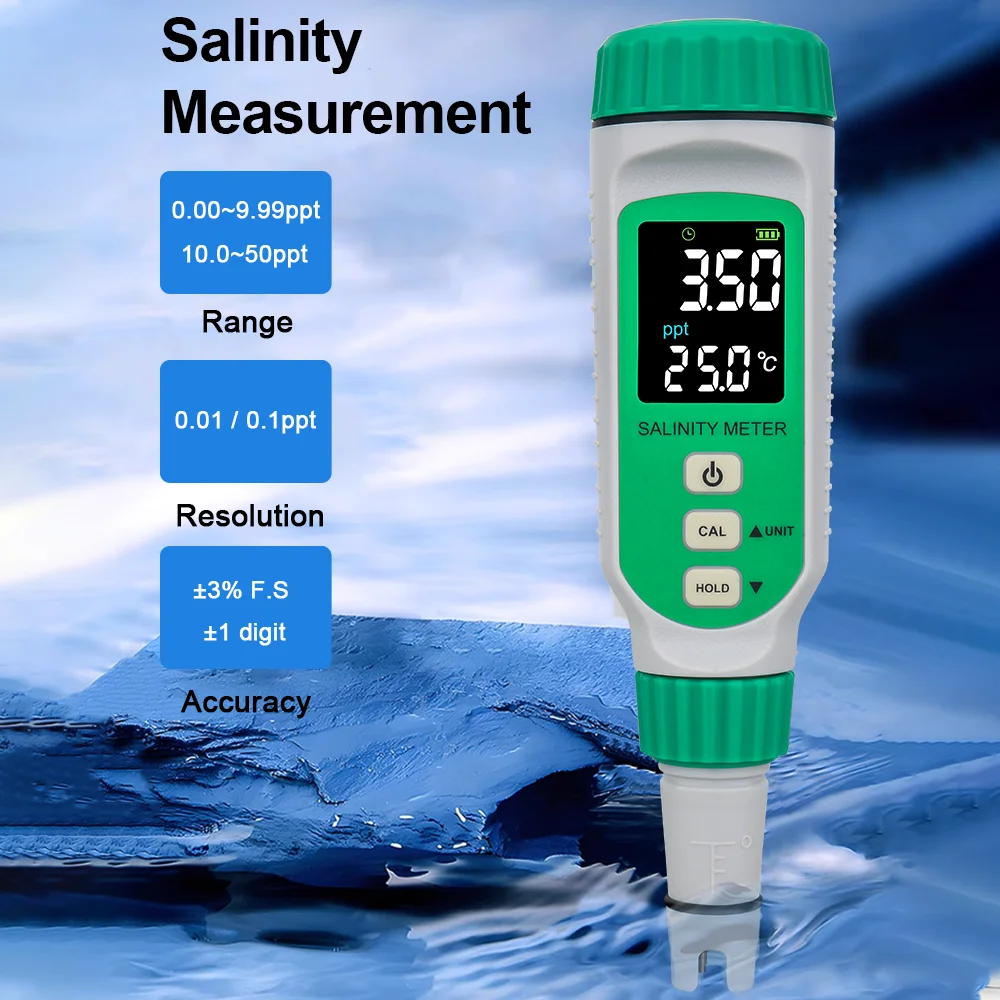 Digital Salinity Meter Beverages Salt Content Water Quality Tester Seawater Quality Monitor Rechargeable Halometer Salinometer