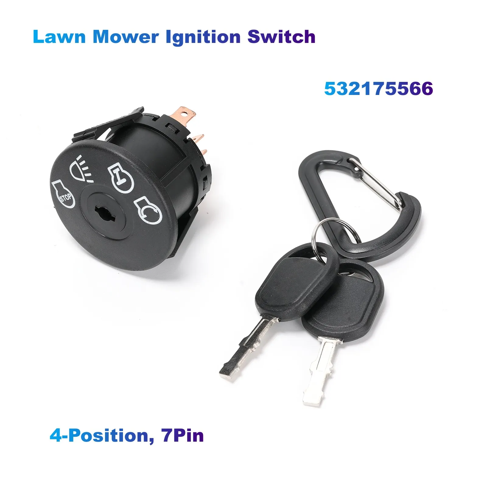 

Lawn Mower Ignition Switch 532175566(4-Position, 7Pin)with 2 Keys Compatible with AYP, Husqvarna,MTD,Cub Cadet,Delta,Stratton