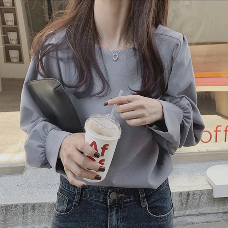 Chic Simple round Ne Loose Fit Long Sve Sun Protection irt Thin Pure Color Casual Top for Women Autumn Season