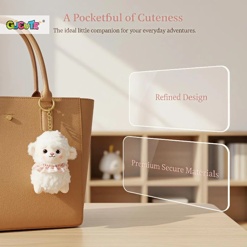 Soft Fluffy Lamb Plush Toy With Fuzzy Fabric Cute Plaid Ruffle Collar Perfect Kids Gift Bedroom Decor