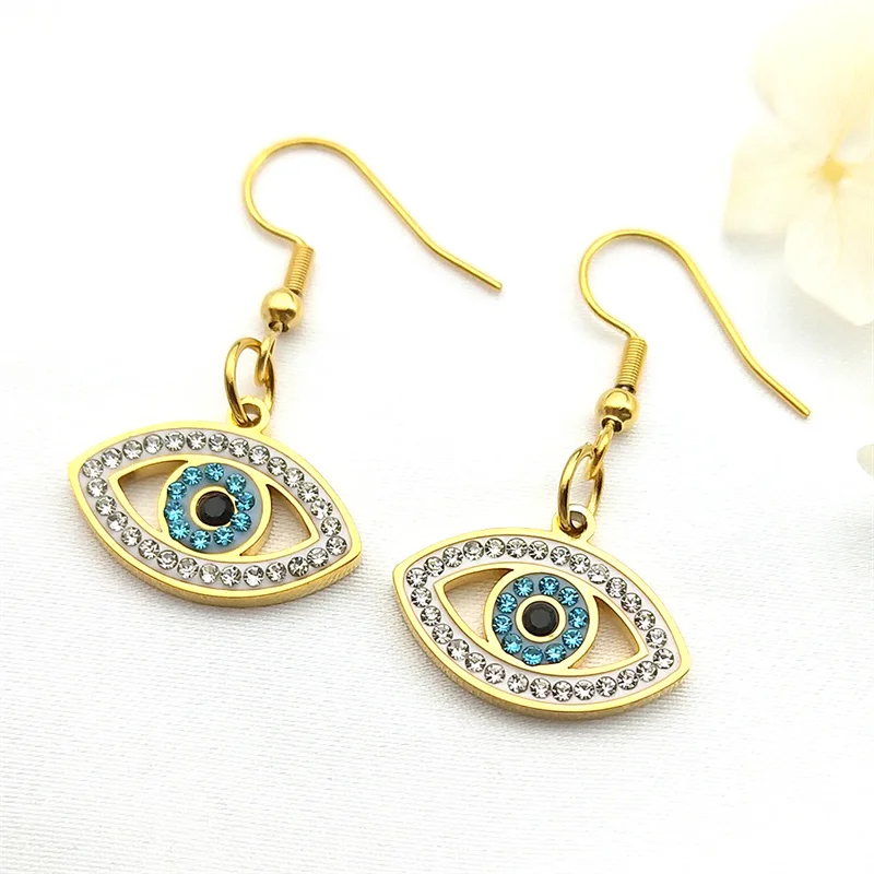 Vintage Crystal Evil Demon Eye Dangle Earrings for Women Stainless Steel Gold Color Drop Earring Jewelry Party Gift E8329 image 5