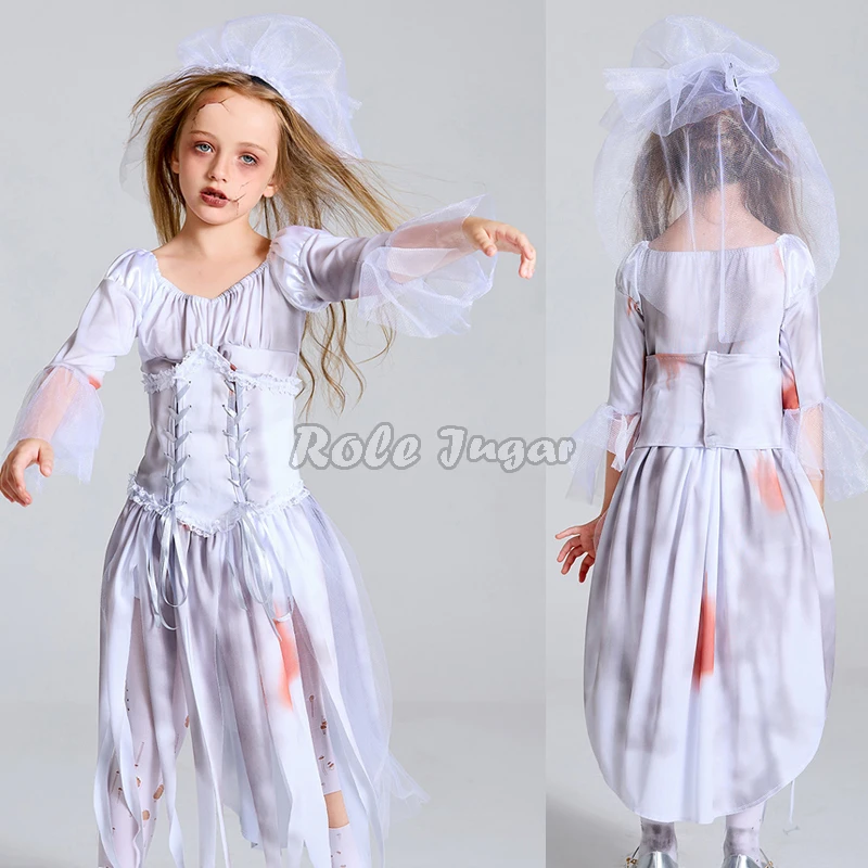 Halloween Scary Zombie Costume para homens e mulheres, Vampire Bride Dress, Cosplay Headwear, Purim Carnaval, Meninos