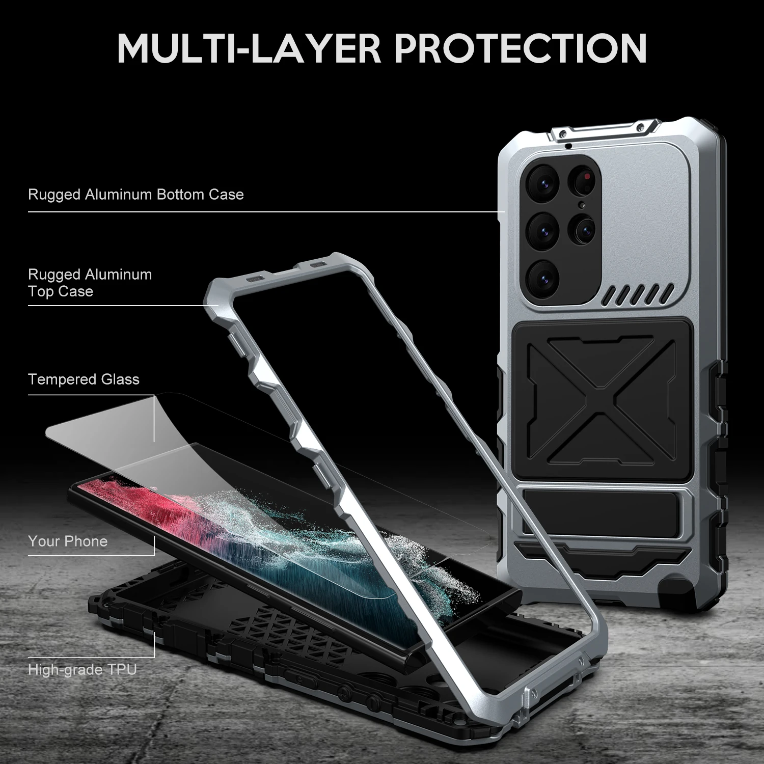 Heavy Duty Armor Metal Aluminum Phone Case For Samsung Galaxy S23 Ultra 5G Case 360 Full Protection Shockproof Cover