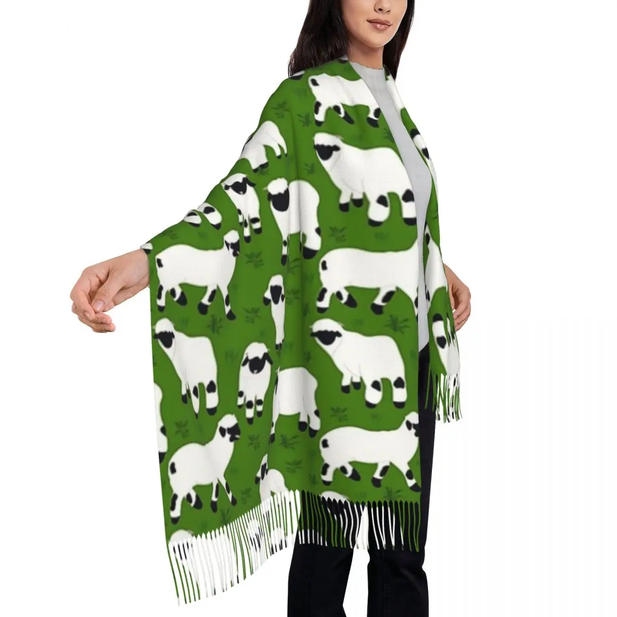 Valais Blacknose Sheep Pattern Scarf Tassel Scarves for Women Soft Warm Shawls and Wraps Long Fall Winter Shawl Wrap