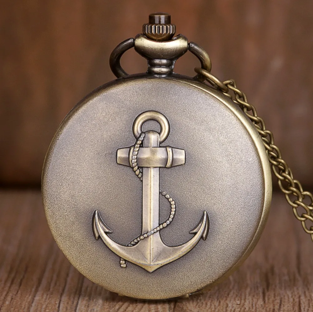 

Retro Anchor Hook Cartoon Design Quartz Pocket Watch with Necklace Chain Pendant Gift Men's Elegant Clock