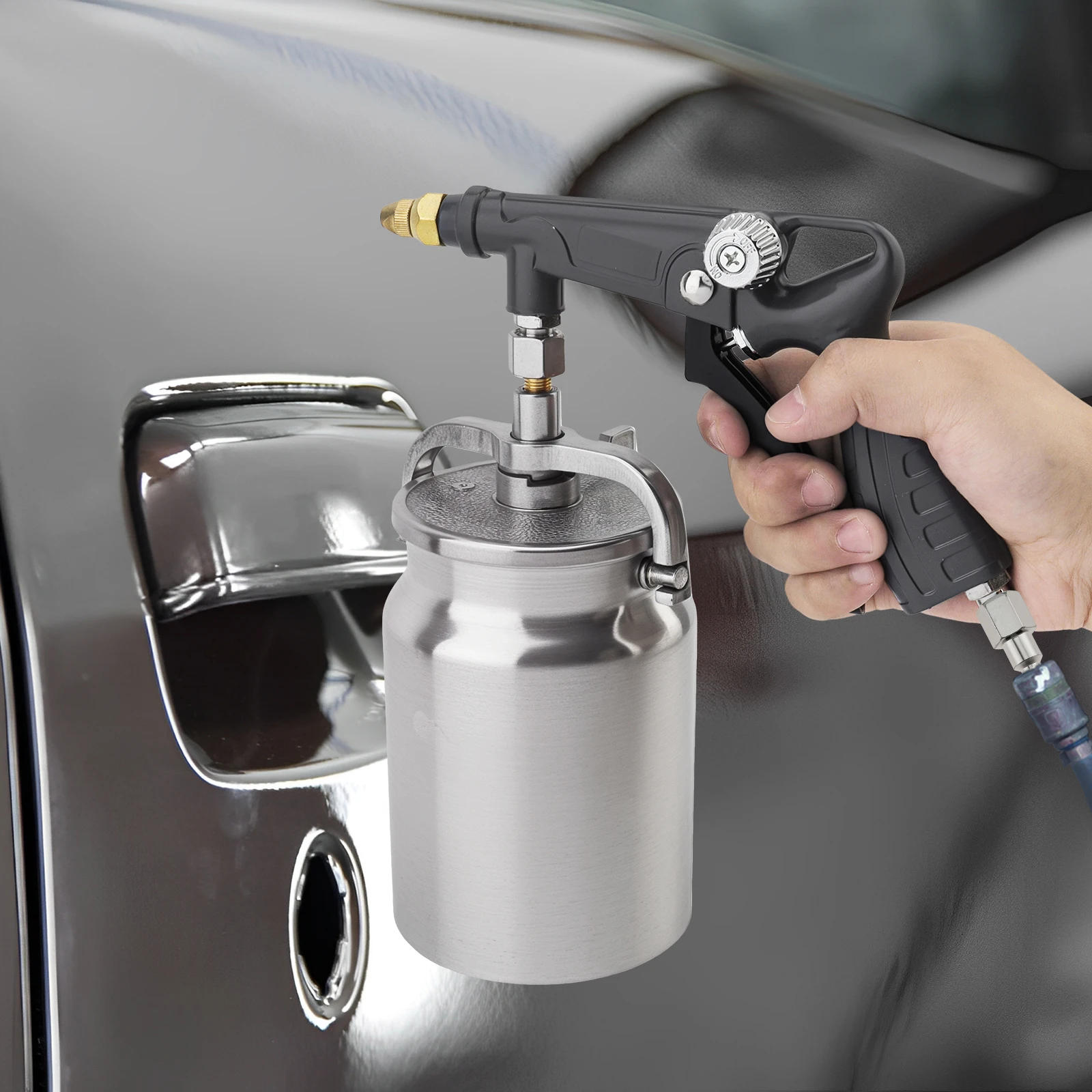 

Undercoating Spray Gun Kit for Car Underbody Coating Bed Liner with 34 fl oz 1 Liter Cup Silver Fluid Film Rust Proofing Gun
