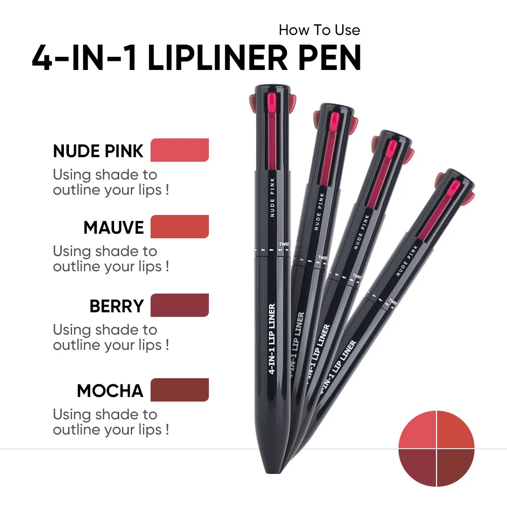 ปากกาแต่งหน้า 4-in-1 Private Label 4 สี ไฮไลท์ลิปไลน์ อายไลเนอร์ ดินสอเขียนคิ้ว
