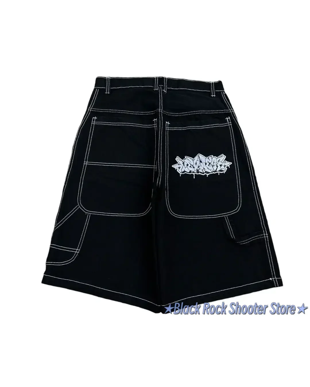 Wexwear 文字刺繍グラフィックショーツ原宿ストリートウェアヒップホップ Y2k 黒ジーンズデニムバギージムスケートショーツ男性服