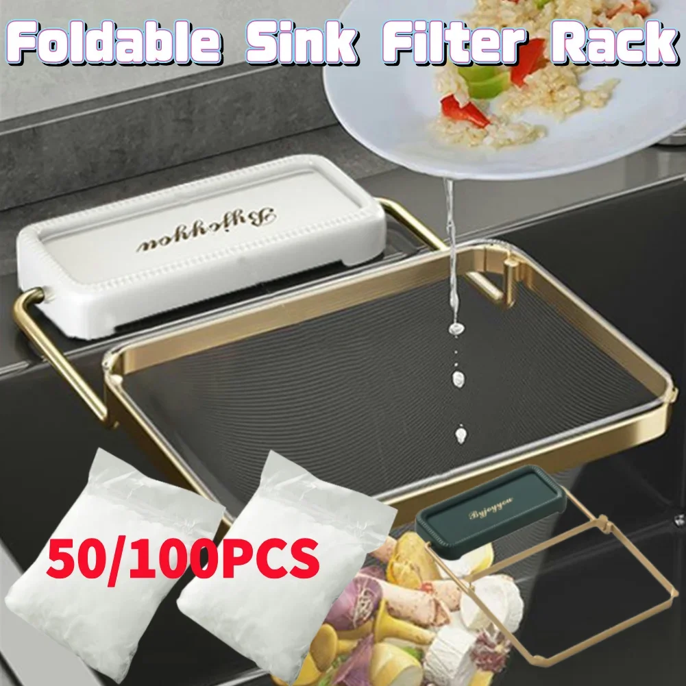 Kitchen Sink Filter Rack Foldable Sink Strainer Mesh Bag Stand Waste Garbage Net Shelf Disposable Garbage Mesh Bag For Kitchen