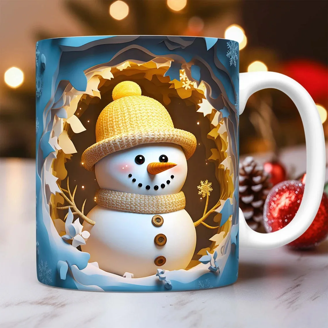 

Christmas Ceramic Cup with Flat Painted Snowman, Novelty Coffee Mug, 3D Snowman Pattern Mug, Milk Tea Lovers Gift