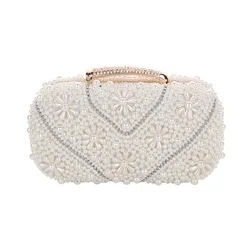 Fashion handmade party white beaded purse pearl clutch bag Handmade pearl diamond luxury sequins party ladies evening bag