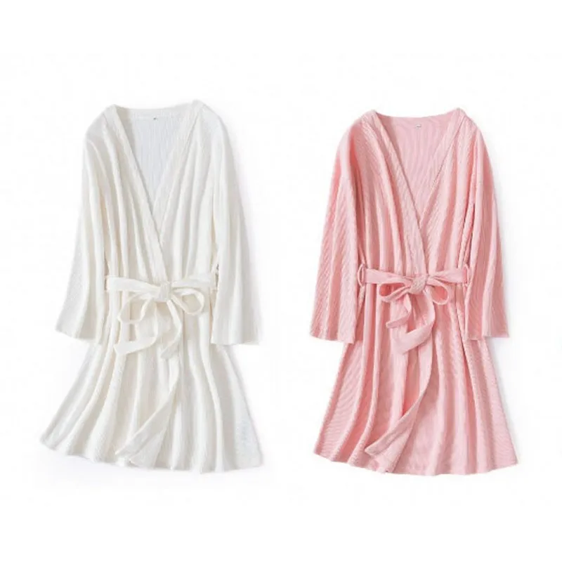 Women's 100%Cotton Fitting Bathrobe Japanese Style Kimono with Belt Bathrobe Couples Casual Waffle Steaming Pajamas Robes