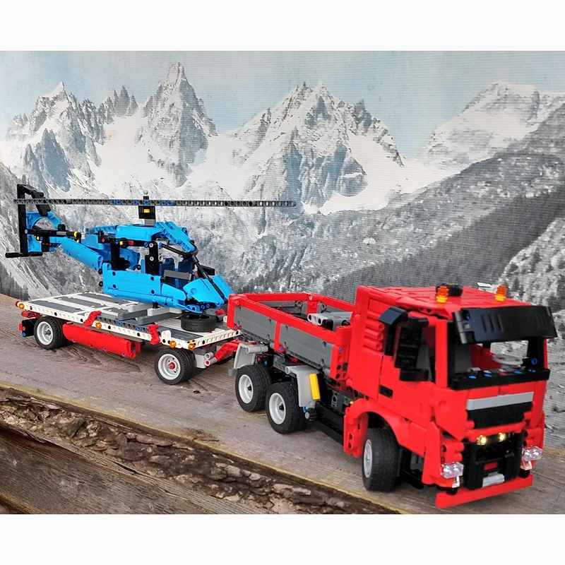 Helicopter Transporter Car Blocks MOC-XM39005 Truck Vehicle Model Bricks High Tech Particle Children Building Toy Kit Gift Boys