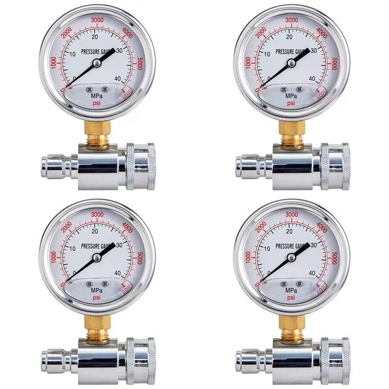ABAH-4X Pressure Washer Gauge, 6000 PSI, 3/8 Inch Quick Connect, Pressure Gauge For Power Washer