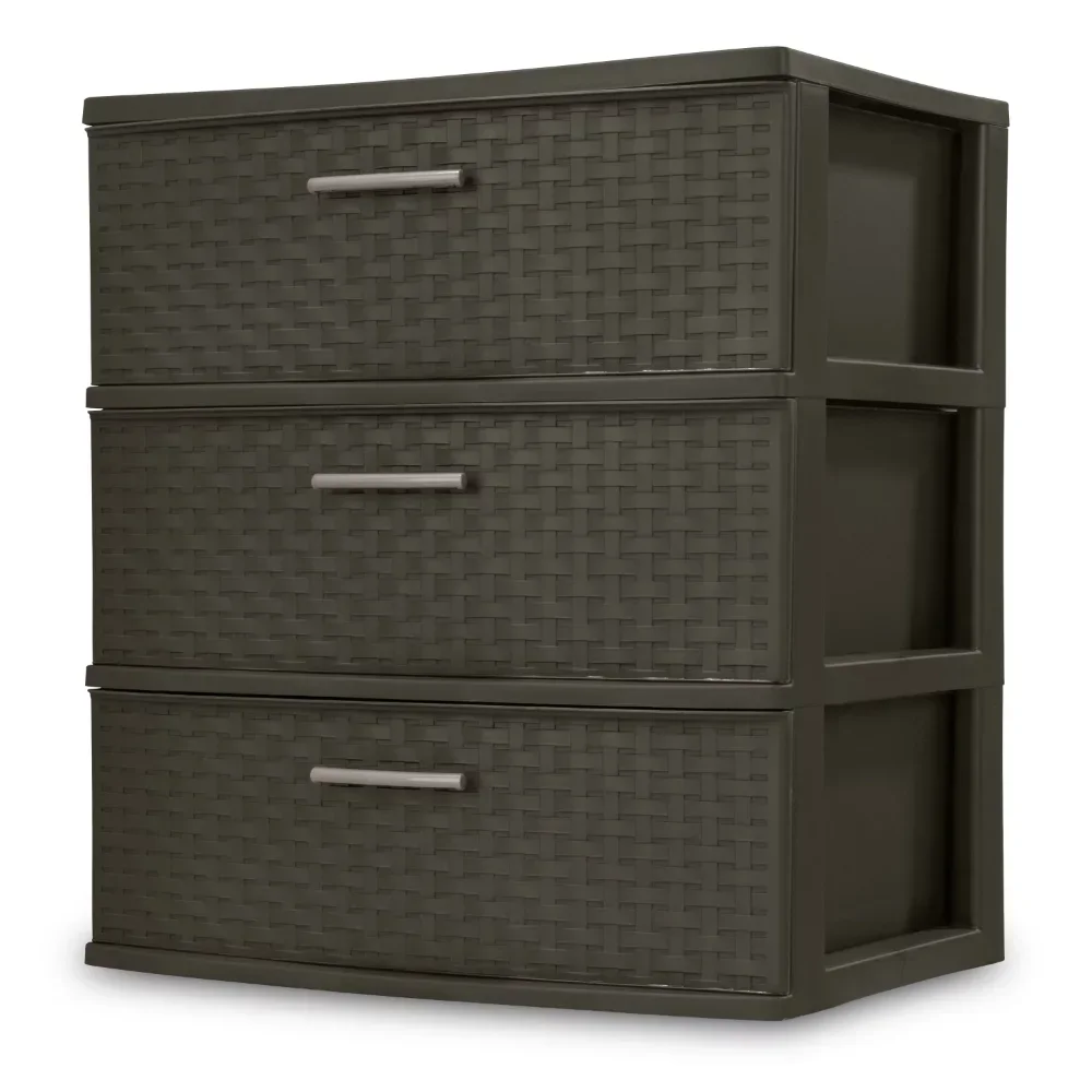 

Storage Box Organizer 3-Drawer Wide Weave Design Storage Tower, Brown, Case of 1 Storage Boxes & Bins