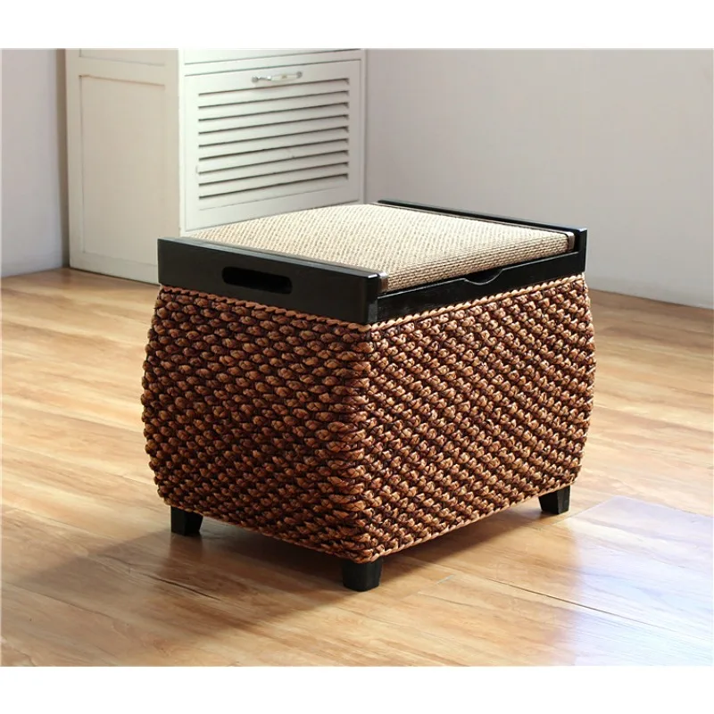 Rattan Storage Stool Storage Stool Solid Wood Storage Box Shoe Stool Home Can Sit Sofa Stoosl Door Shoe Stools