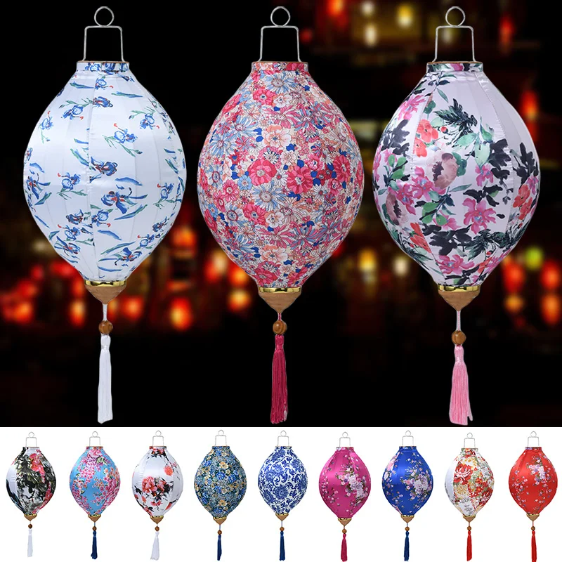 

12/14 inch Ancient Style Silk Lantern Chinese Classical Floral Printed Lantern Mid-autumn Festival New Year Wedding Party Decor