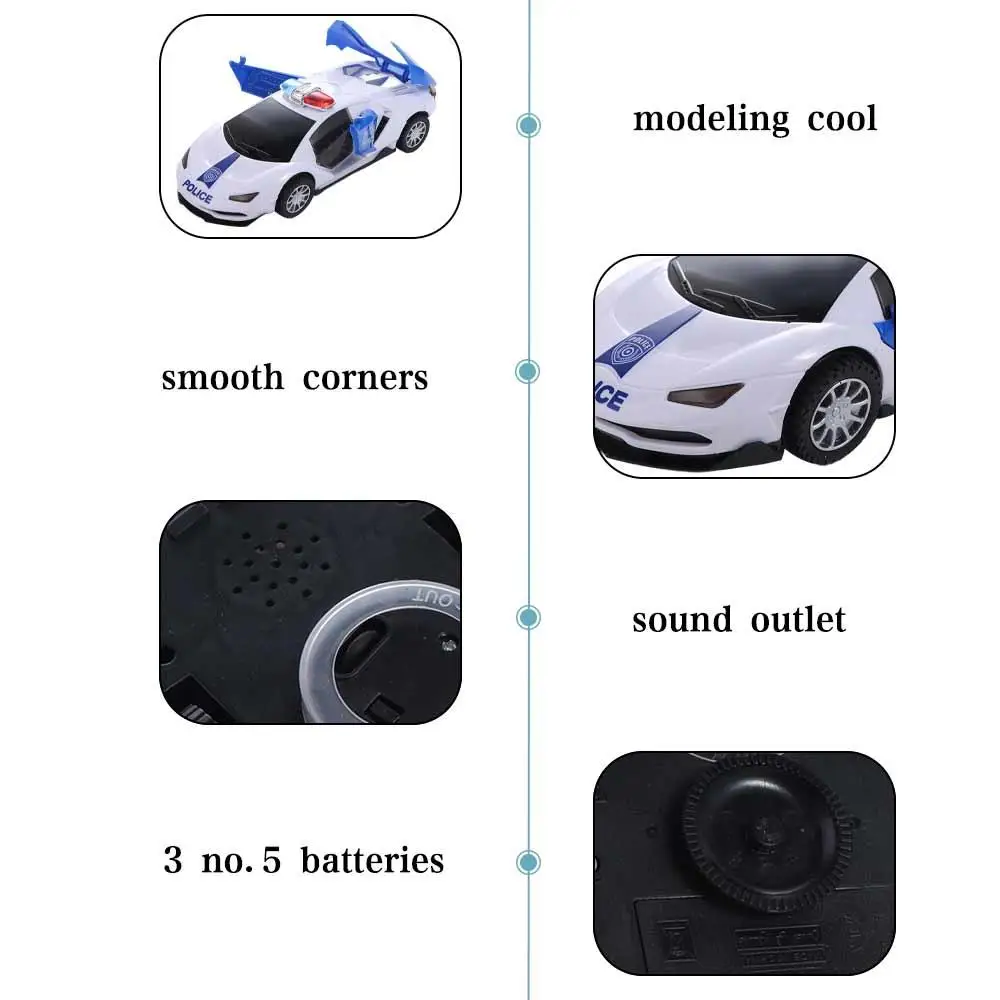 360 Rotation Electric Police Car Music Sound LED Light Police Car Toy Glowing Flashing Light Electric Toy Car Children Gift