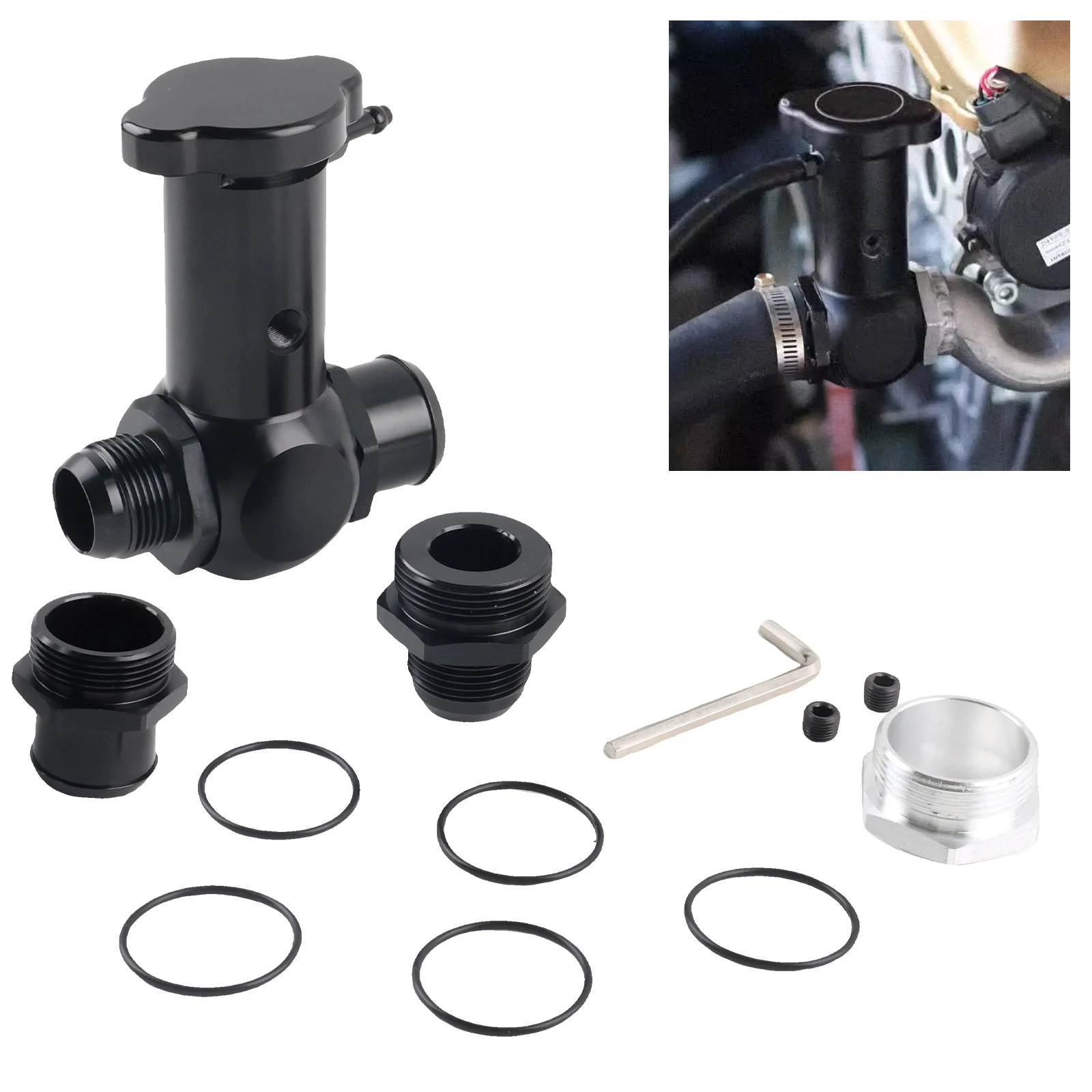 

Поднятая линейная заливная горловина, фитинги 1,5 дюйма, обновленная крышка радиатора, модификация, черная заготовка 6061, алюминиевые детали охлаждения двигателя