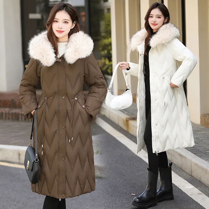 Parka da donna inverno nuovo grande collo di pelliccia spessa manica lunga tasca con cerniera moda elegante casual pendolari Parka femminile