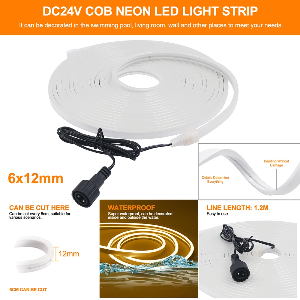 الشمسية LED النيون قطاع ضوء النيون تسجيل مرنة حبل أضواء 24 فولت 2835 120LED/م 6x12 مللي متر مقاوم للماء 0.5 متر 1 متر 2 متر 5 متر حديقة الديكور
