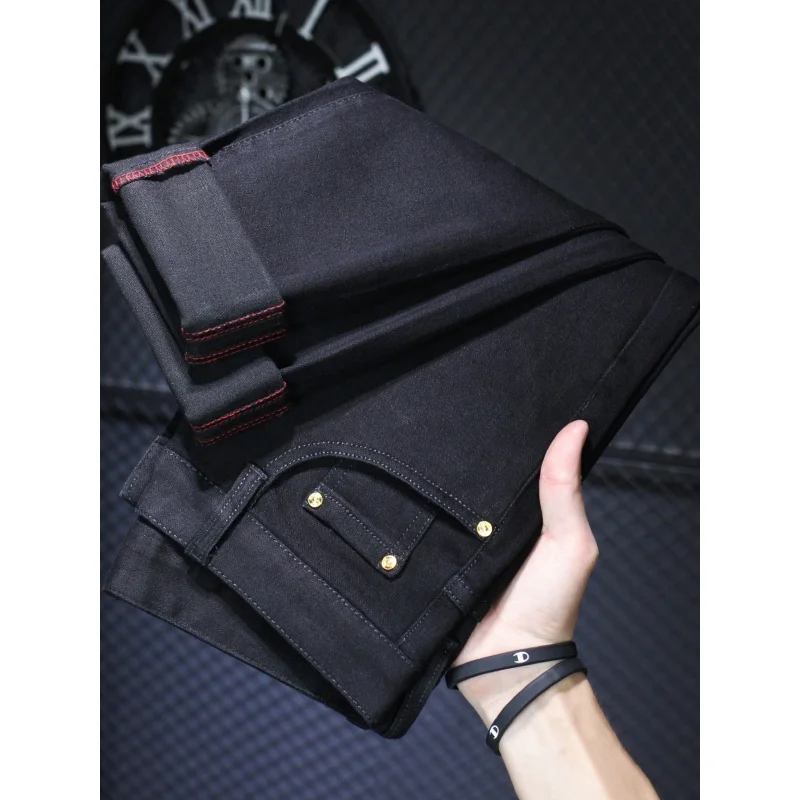 Black Fleece-Lined Thickened Jeans Men's Winter Slim Fit Skinny Pants Casual All-Match Stretch High-End Men's Trousers