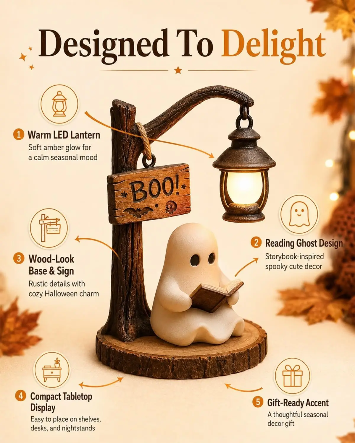 Ghost Lantern Halloween Reading Lamp Patchwork Figurine Warm Nightlight Shelf Table Office Bedroom Holiday Gift Decor
