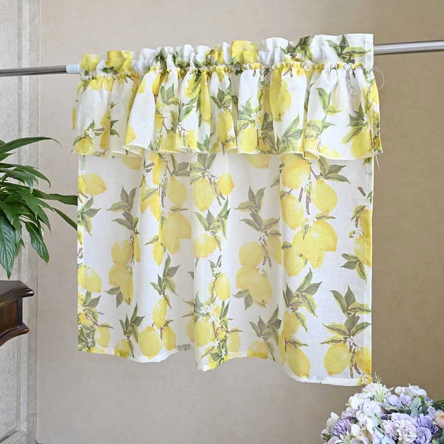 Pastoral Country Yellow Lemon Print Kitchen Decoration Short Curtain Screen Tulle Drape Curtain For Living Room Bay Window #4