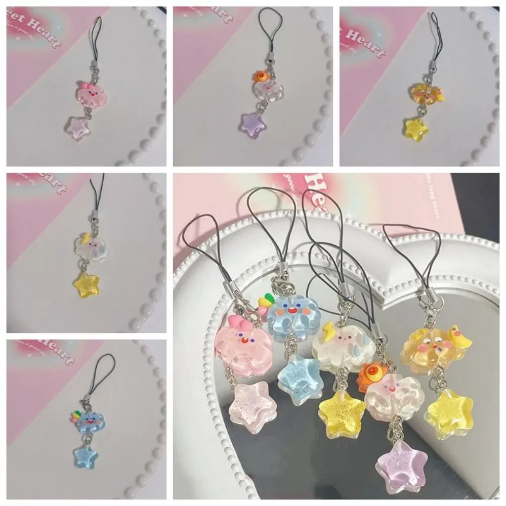 Resin Clouds Stars Cell Phone Rope Sweet Girls Cute Book Bag Charm Phone Chains Lovely Candy Color Phone Lanyard Keychain