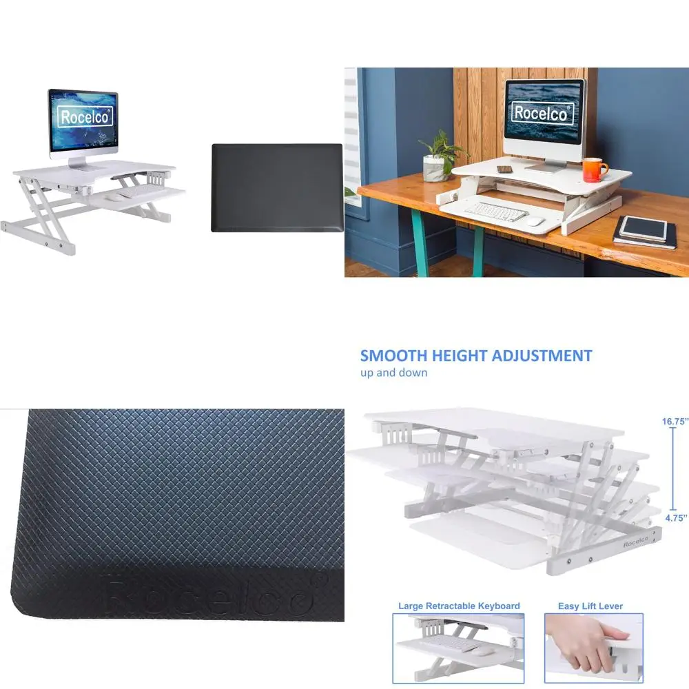 Height Adjustable Standing Desk Converter with Anti-Fatigue Mat - Dual Monitor Riser for Sit-Stand Workstations