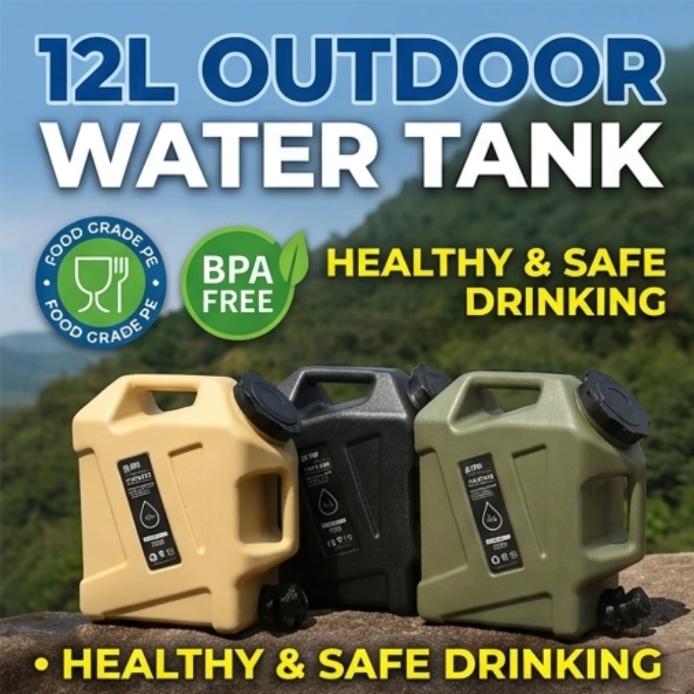 

Food Grade PE 12L Outdoor Water Container Portable Camping Storage Bucket with Spigot for Car Self-Driving Travel Water Tank