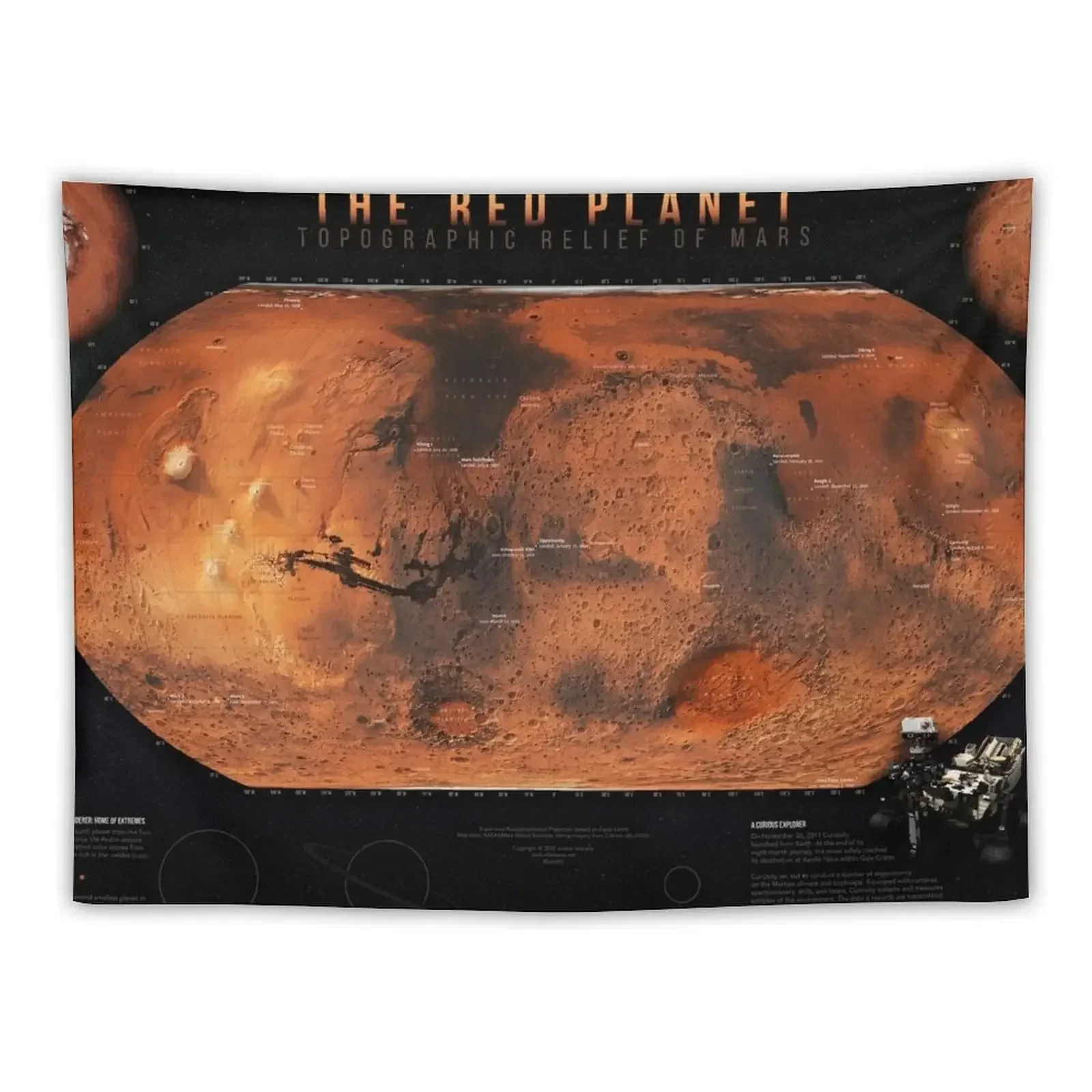 

The Red Planet: Topographic Relief of Mars Tapestry Cute Decor Bedrooms Decorations Room Decorator Tapestry