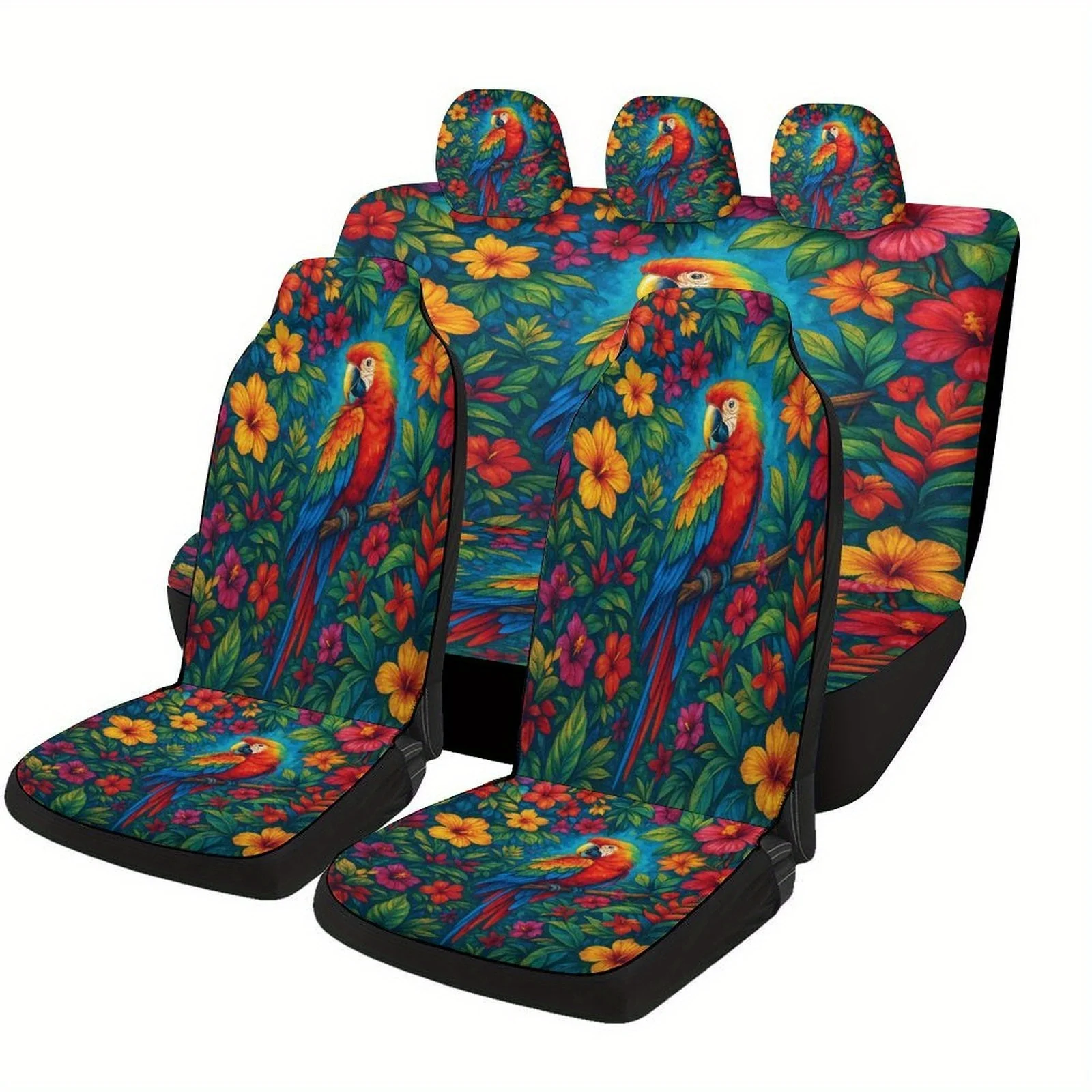 Tropical Parrot Garden Designed Car Seat Cover Set For Most Cars, Trendy Novelty High-quality Car Seat Protector Covers Full Set