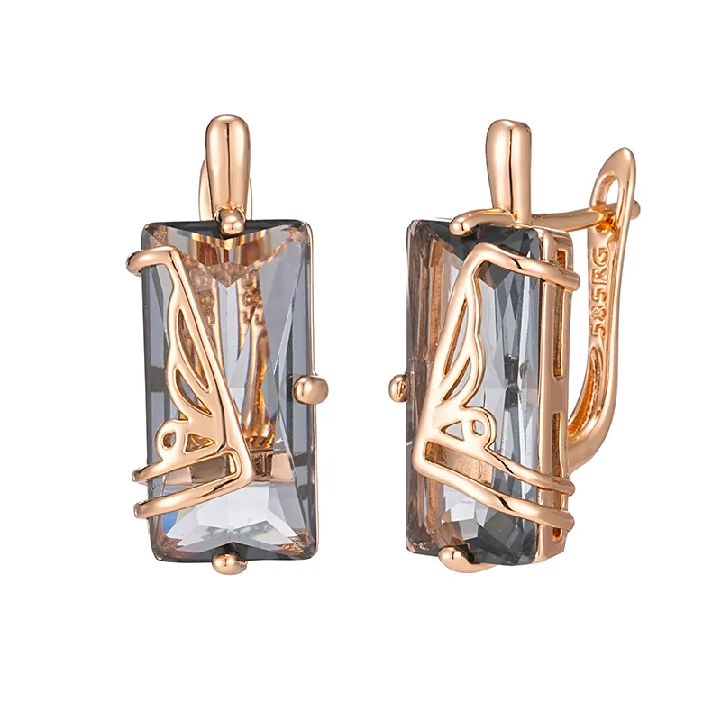 Wbmqda Damen-Ohrringe mit grauem Stein, lange Tropfenohrringe aus 585er Roségold, einzigartiger Dubai-Schmuck