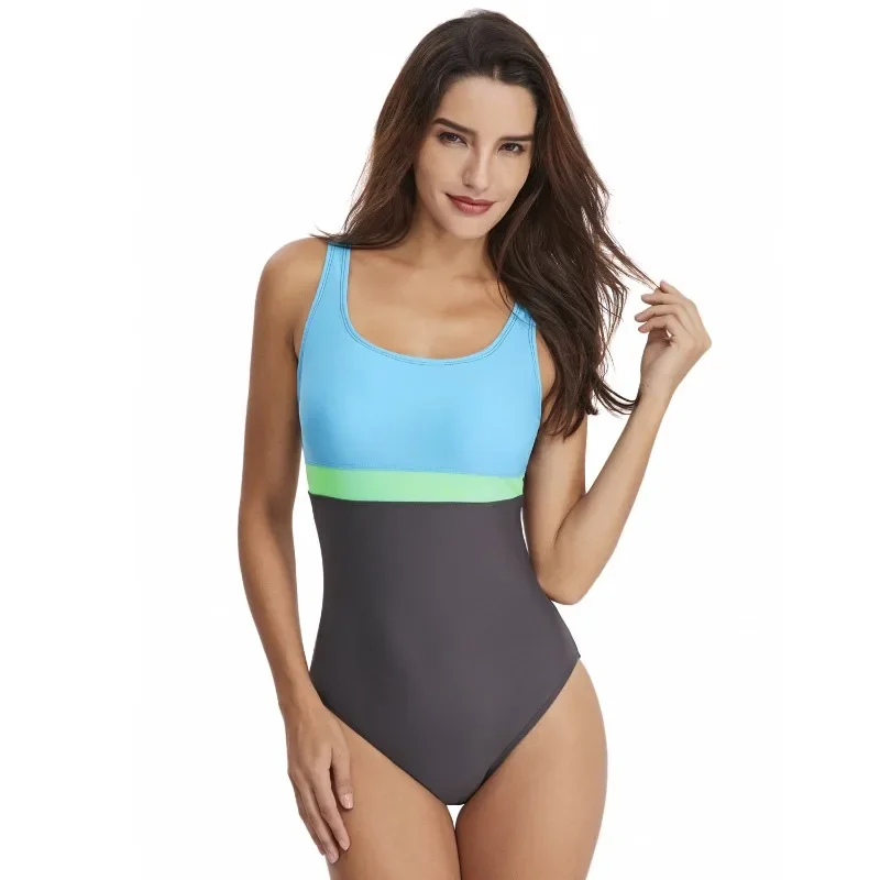 

Summer Women Sexy Backless One-Piece Suits Swimwear New Sleeveless Pathwork Body Suits Elastic Removable Cups Bathing Suits