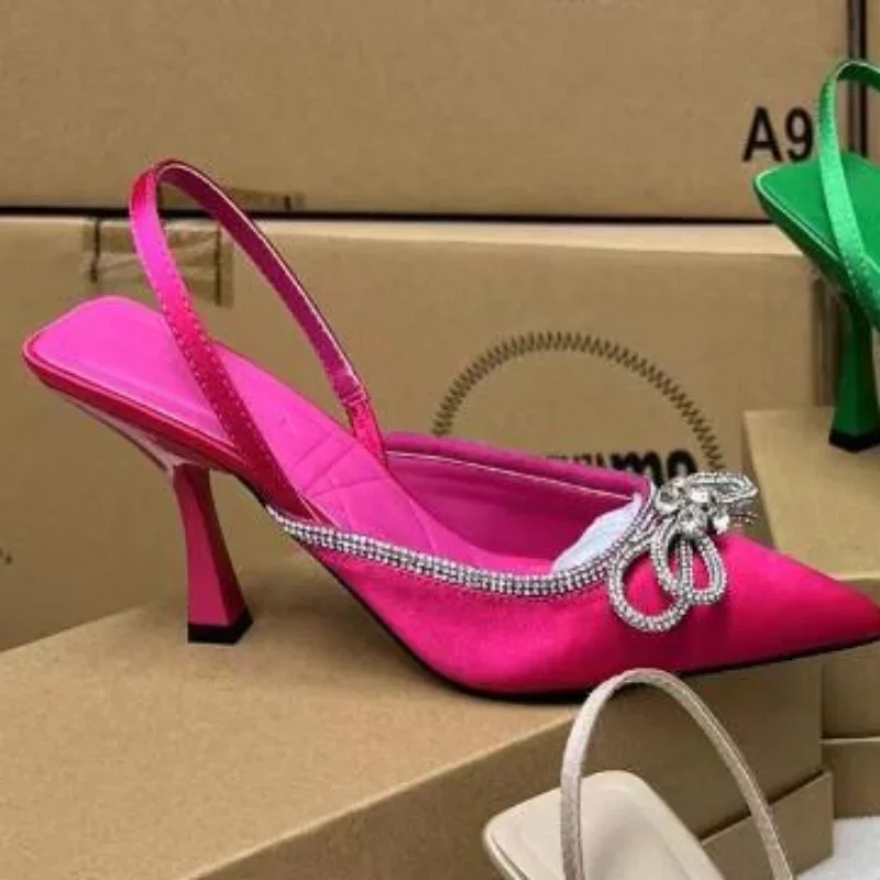 Elegant High Heeled Shoes for womens 2024 Summer Bowknot Diamond Sexy Ladies Sandals Wedding Party Dress Stiletto Sandalias