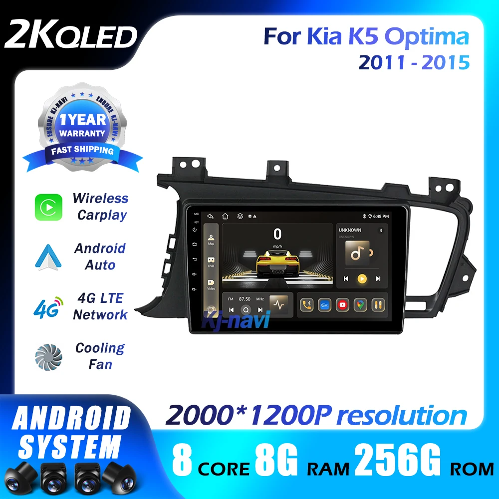 

9" Car Radio Carplay Android 14 For Kia K5 Optima 2011-2015 Multimidia Video Player Navigation QLED WIFI 4G Auto 2din Head Unit