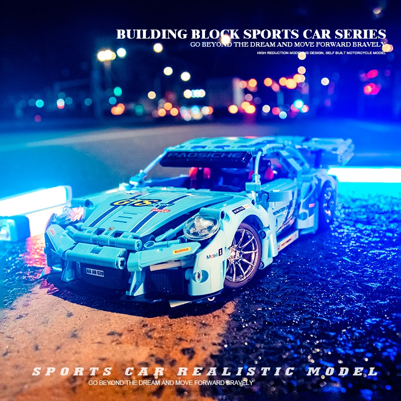 1388 szt. Zestaw klocków do budowania samochodu wyścigowego GT3 RS - zestaw modeli samochodów sportowych dla dorosłych, zabawki z klocków technologicznych, prezenty dla dzieci i chłopców