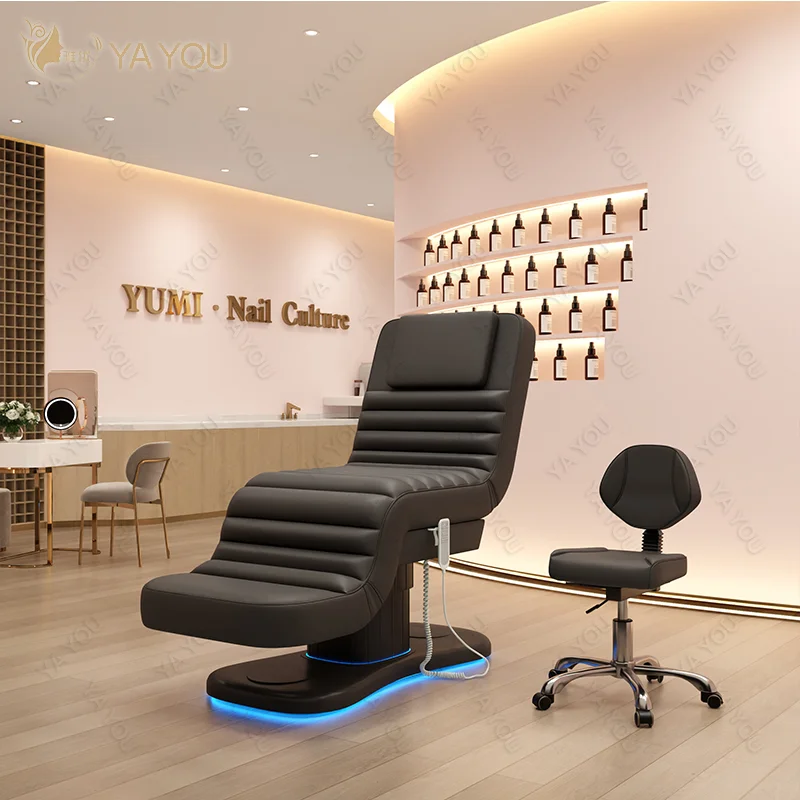 Electric Massage Bed With LED Light And PU Upholstery For Lash Facial Therapy Salon Spa And Beauty Clinic Use
