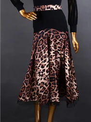 Leopard Patchwork Cabaret Skirts Tango Latin Wear Woman High Waist Evening Practice Women Dance Belly Costume Line Clothing