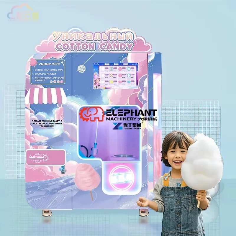 Full Automatic Cotton Candy Vending Machine ODM Custom Touch Screen Self Service Floss Sugar Maker for Mall Commercial