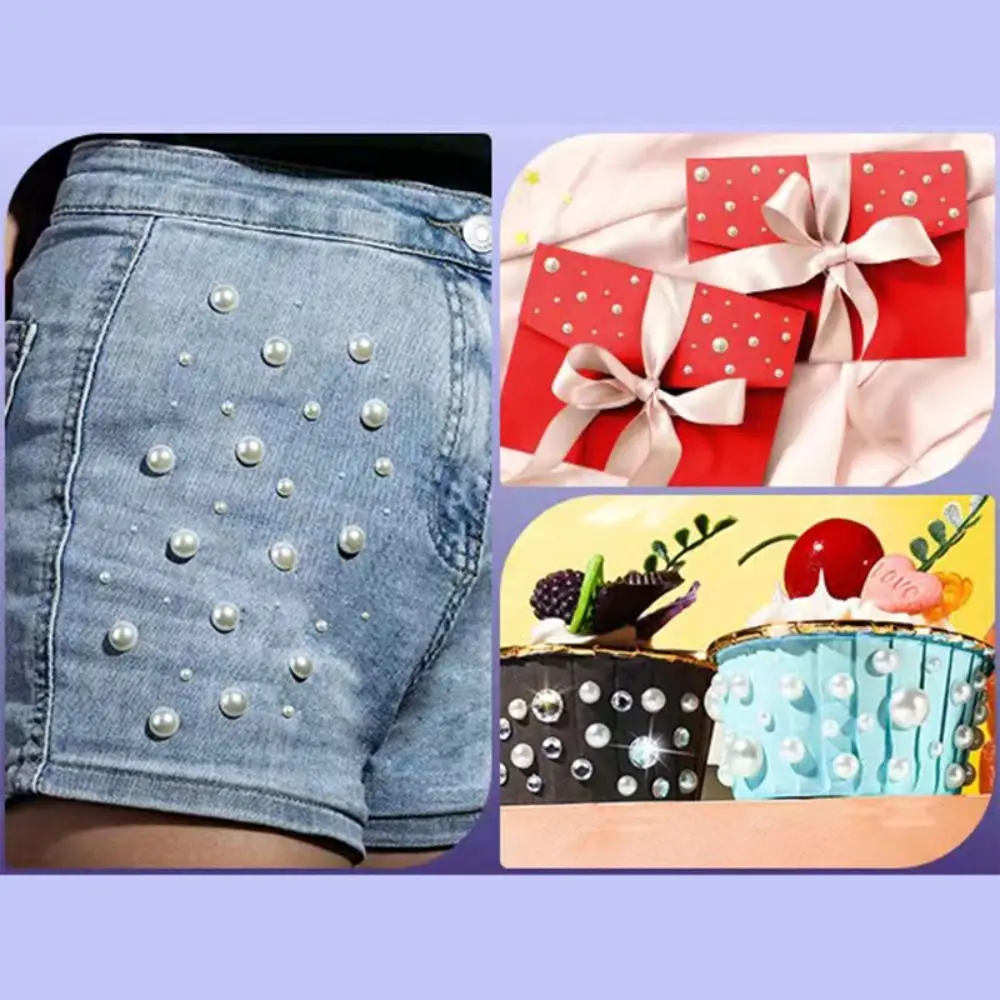 3/4/5/6/8/12MM 플랫백 진주 스티커 한정 진주 셀프 접착 네일 아트 라인스톤 임시 타투 라운드