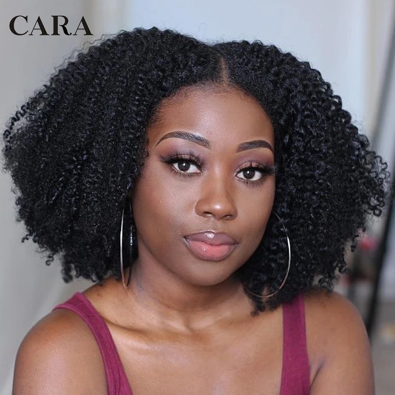 

Afro Kinky Curly Thin U Part Wigs For Women Human Hair Brazilian 3B 3C Curly Hair Human Hair Natural Black Remy Hair Wigs CARA