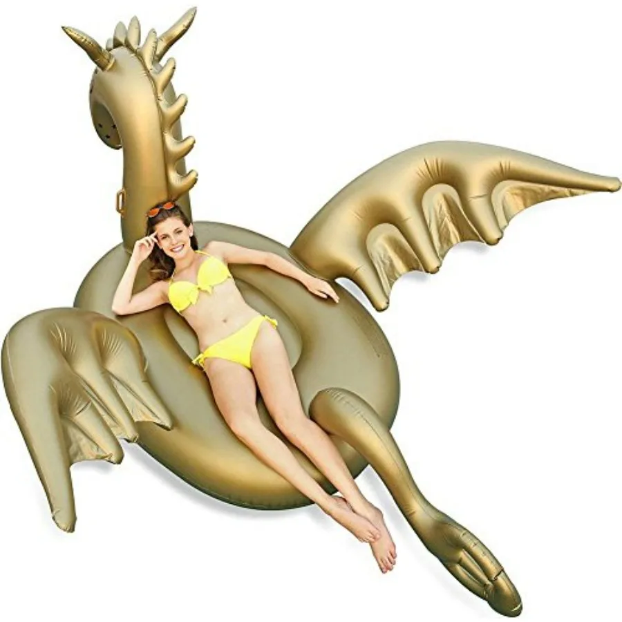 Giant Inflatable 103 Golden Dragon Pool Float for outdoor water use, PVC material, gold color, extra-large size and durable des