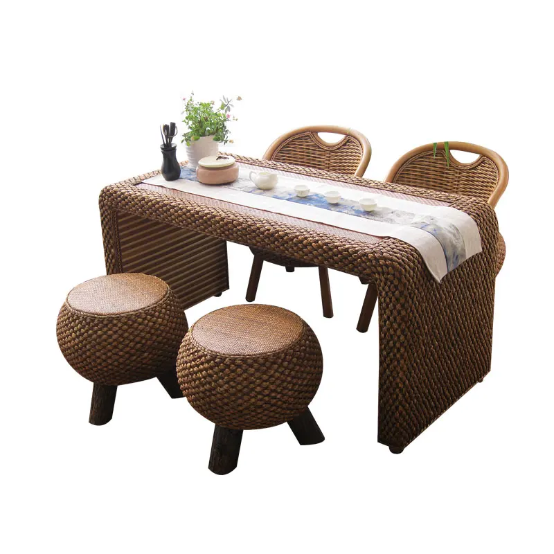 Rattan balcony antique tea table and chair combination simple kung fu  table small apartment home  retro zen  table