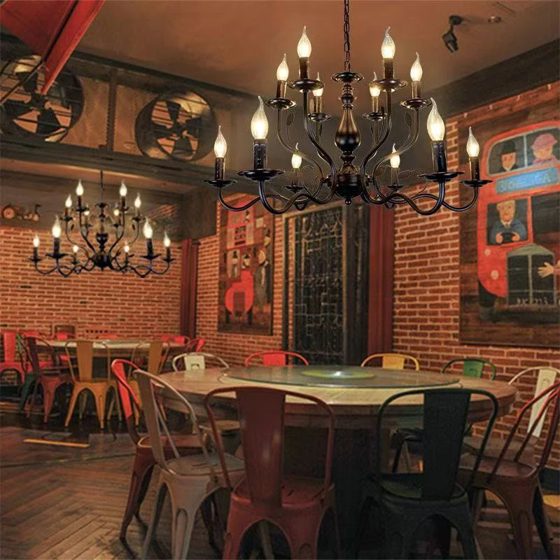 Transitional Candle Chain Chandelier E14 American Industrial Chandelier Black Metal Ceiling Chandelier Dining Room Lighting