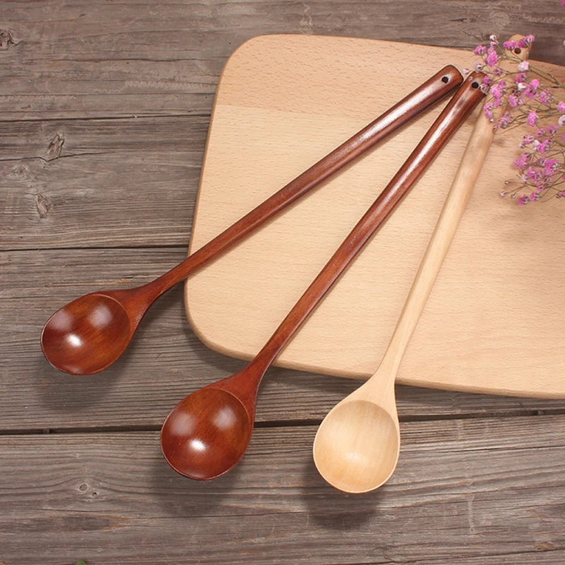 33cm Wooden Large Soup Scoops Long Handle Cooking Scoop Teaspoon Catering Wooden Spoon Ramen Rice Spoo Cooking Utensil Tool